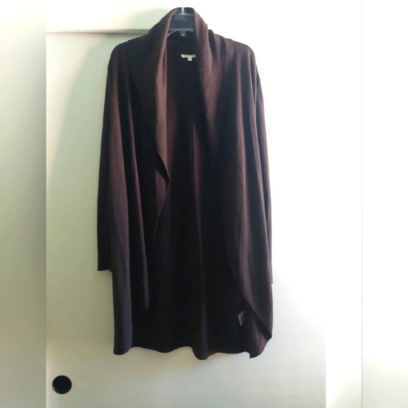 Eileen Fisher Linen Blend Open Front lightweight brown cardigan minimalist S - Picture 1 of 5